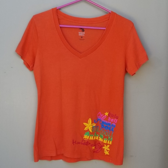 Women's Hula Doll Orange V-Neck Medium Shirt - Picture 1 of 4
